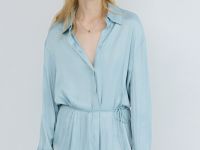 Блузка из сатина с поясом, Зеленый