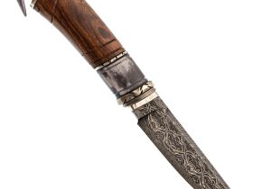 Авторский нож Коршун, сталь мозаичный дамаск, подарочная шкатулка