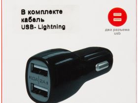 Автомобильное зарядное устройство Red Line AC2-20 USB/USB с кабелем Apple Lightning 10 Вт Чёрное