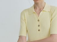 Платье в рубчик с воротником поло, Желтый