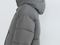 Длинный стёганый пуховик с капюшоном, Серый