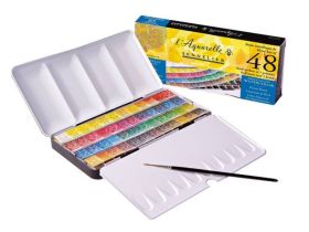Набор акварели Sennelier "Artists" в полукюветах 48 цв + 1 кисть , металл