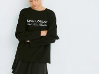 Лонгслив с принтом для девочек, Черный