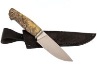 Охотничий нож Сокол, сталь М398, рукоять стабилизированный кап клена, мельхиор