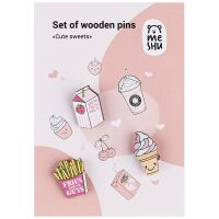 Набор деревянных значков MESHU "Cute sweets", прямая УФ-печать, 3шт.