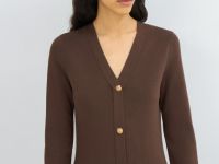 Вязаное облегающее платье, Коричневый