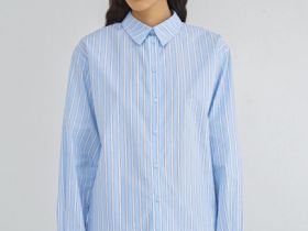Рубашка в полоску из хлопка, Голубой