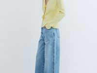 Широкие джинсы с асимметричной застёжкой, Голубой