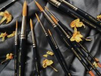 Кисть синтетика круглая Leonard Acrylstyl "1158" короткая ручка жемчужно-синяя