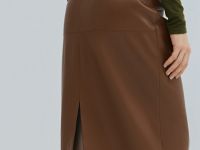 Прямая юбка миди из искусственной кожи, Оранжевый