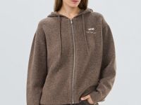 Кардиган на молнии из пряжи с шерстью, Коричневый