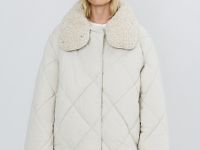 Стёганая куртка с меховым воротником, Бежевый