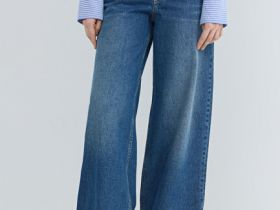 Ультраширокие джинсы с высокой посадкой, Синий