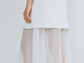 Двуслойная юбка с полупрозрачным подолом, Белый