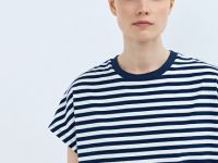 Футболка в полоску со спущенным плечом, Синий