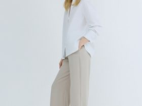 Прямые брюки с эластичным поясом, Бежевый