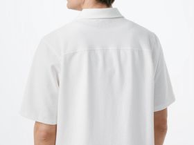 Трикотажная рубашка из фактурного полотна с коротким рукавом, Белый