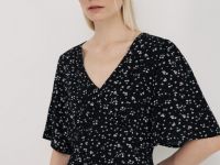 Мини-платье с принтом и рюшами, Черный