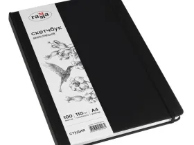 Скетчбук Гамма "Студия" А4 100 л 110 г, черный, твердая обложка, на резинке, белая