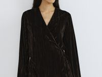 Блузка из жатого бархата с поясом, Коричневый