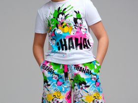 Комплект трикотажный для девочек: фуфайка (футболка), шорты