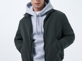 Утеплённый бомбер с воротником-стойкой, Зеленый