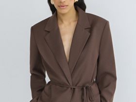 Жакет с поясом, Коричневый
