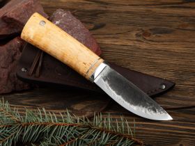 Нож Скинер, сталь Х12МФ, рукоять карельская береза, дюраль, с откованным долом
