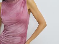 Платье из сетки со сборками, Розовый