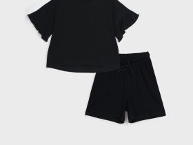 Комплект трикотажный для девочек: фуфайка (футболка), шорты