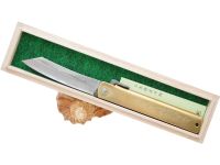 Складной нож Nagao Higonokami Damascus hand forging, 100мм, сталь Aogami, рукоять латунь