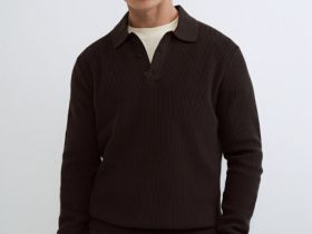 Текстурное вязаное поло, Коричневый