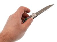 Складной нож Витязь B5299D, сталь дамаск, рукоять огстекло с перламутром, художественное травление