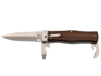 Автоматический многопредметный нож Mikov Predator, сталь 420, рукоять палисандр, кожаный чехол