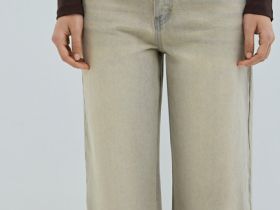 Прямые джинсы с высокой посадкой, Бежевый