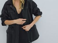 Куртка-рубашка на кулиске из искусственной кожи, Черный