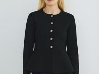 Кардиган на пуговицах с баской, Черный