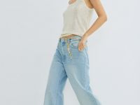 Джинсы с ремнём-цепочкой, Голубой