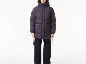 Женский короткий пуховик Lacoste с поясом и высоким воротом