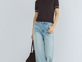 Базовый джемпер поло с коротким рукавом, Коричневый