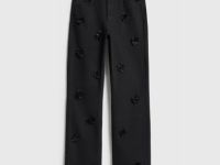 Джинсы с декором в виде цветов, Черный