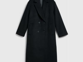 Длинное двубортное пальто из шерсти, Черный