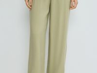 Прямые брюки с поясом на резинке, Зеленый