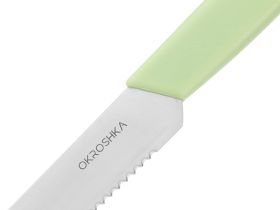 Нож кухонный для стейка серрейтор Okroshka Salad 12 см, сталь 5cr15mov, рукоять пластик, зеленый