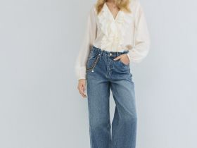 Блузка из лиоцелла с рюшами, Бежевый