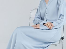 Атласная юбка миди А-силуэта, Голубой