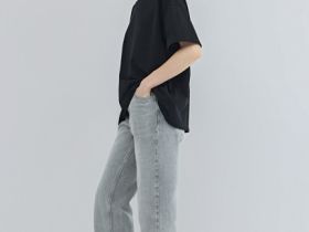 Прямые джинсы с высокой посадкой, Серый