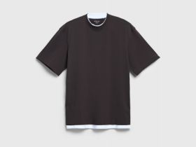 Футболка из плотного хлопка с контрастными деталями, Коричневый