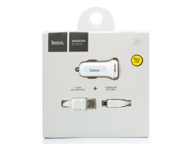 Автомобильное зарядное устройство Hoco Z1 2хUSB/кабель USB- Micro-USB 2.1A (белый)