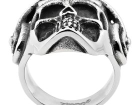 Кольцо мужское ZIPPO, серебристое, в форме черепа, нержавеющая сталь, диаметр 21,7 мм